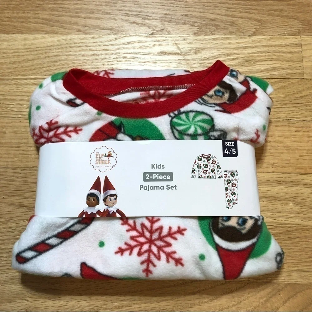 Elf on the Shelf Fleece Pajamas NEW Sz 4/5 White Green Red Christmas